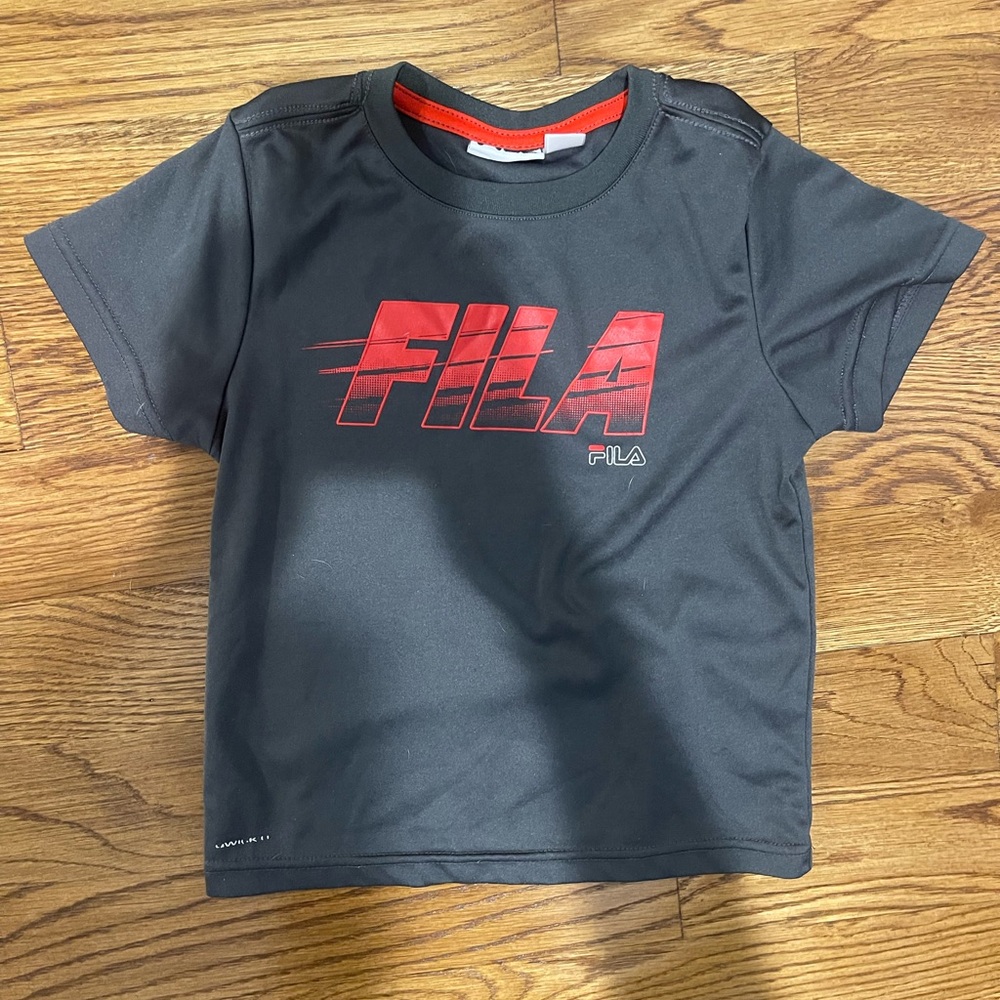Fila Boys Charcoal and Red Logo Tee size 6